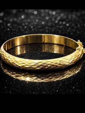 18k Gold Technibond vintage diamond cut polished bangle statement bracelet HSN